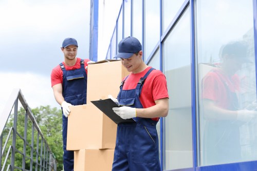 Business equipment and stock being prepared for relocation